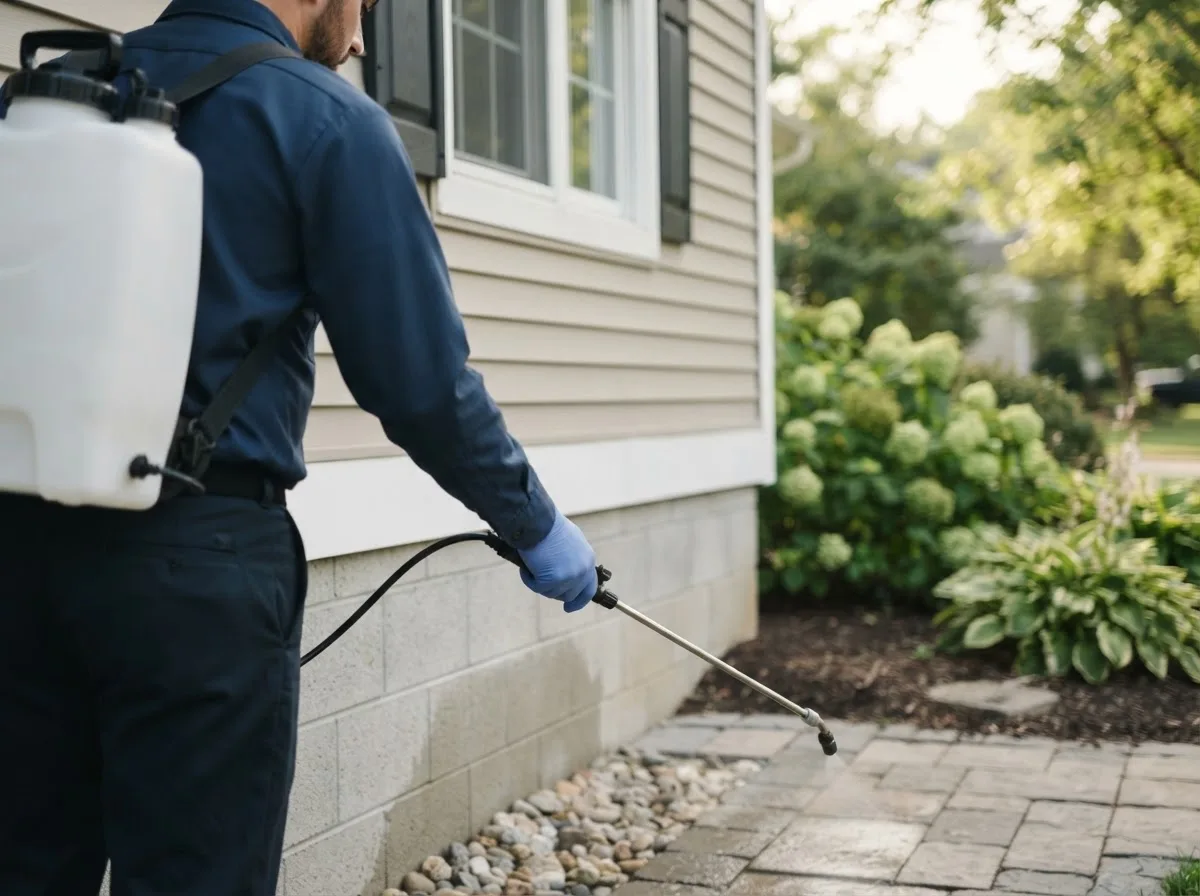 Pest control technician inspecting a home in Bennington, VT